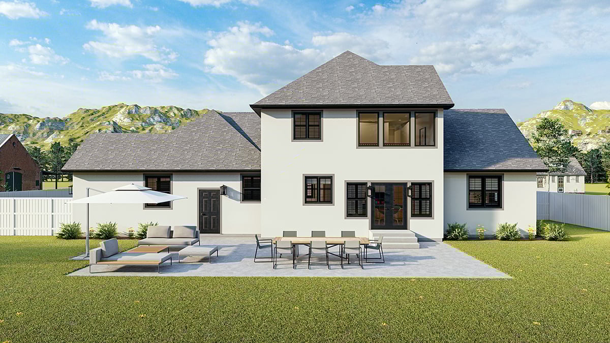 Plan with 4148 Sq. Ft., 5 Bedrooms, 4 Bathrooms, 3 Car Garage Rear Elevation