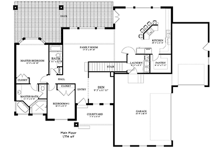 House Plan 50438 with 5 Beds, 3 Baths, 3 Car Garage First Level Plan