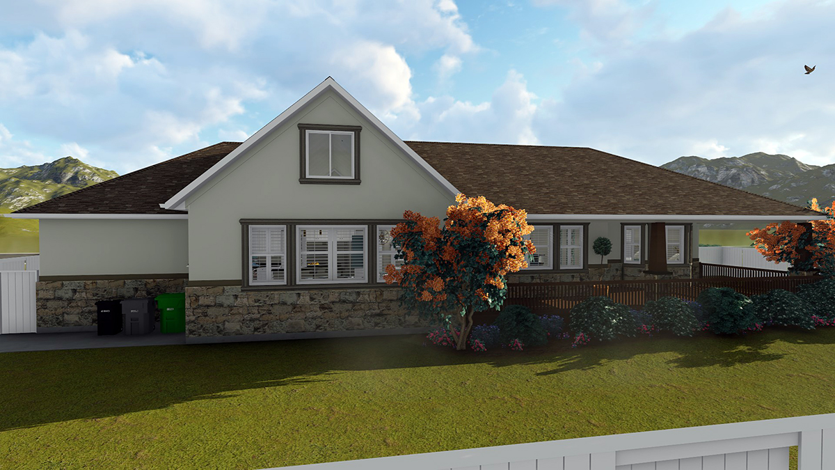 Plan with 3525 Sq. Ft., 5 Bedrooms, 3 Bathrooms, 3 Car Garage Rear Elevation