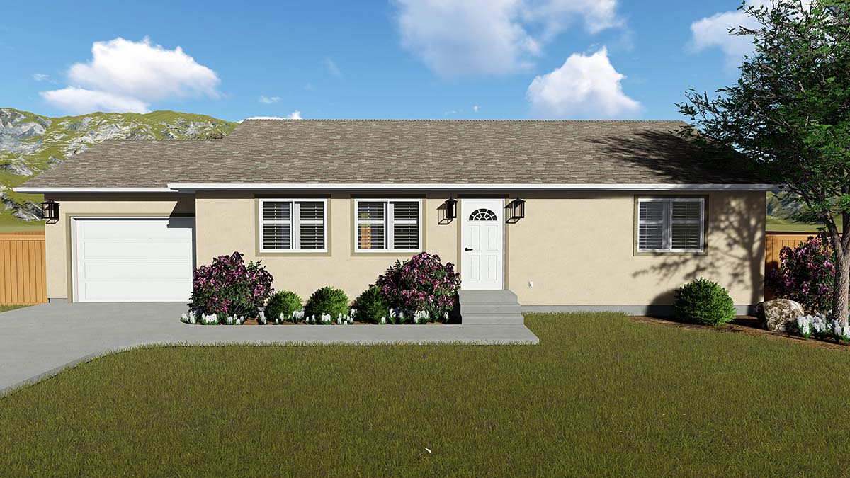 House Plan 50439 with 2 Beds, 1 Baths, 1 Car Garage Elevation