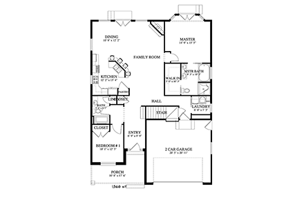 House Plan 50440 with 5 Beds, 3 Baths, 2 Car Garage First Level Plan