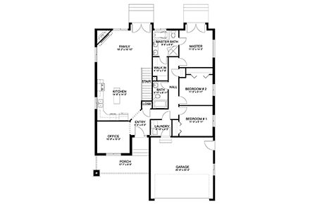 House Plan 50442 with 5 Beds, 3 Baths, 2 Car Garage First Level Plan