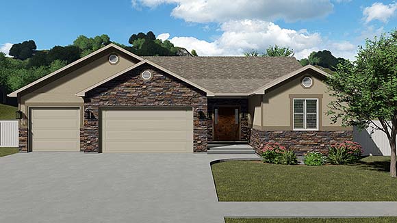 House Plan 50445 with 5 Beds, 4 Baths, 3 Car Garage Elevation