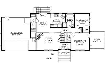 House Plan 50450 with 3 Beds, 2 Baths, 2 Car Garage First Level Plan