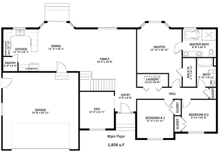 House Plan 50454 with 5 Beds, 3 Baths, 2 Car Garage First Level Plan