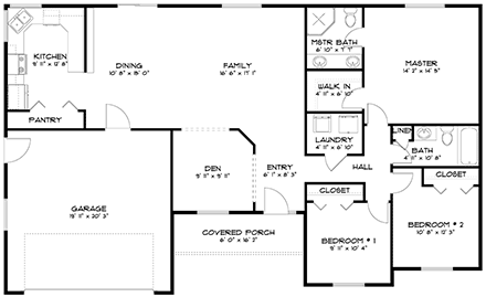 House Plan 50459 with 3 Beds, 2 Baths, 2 Car Garage First Level Plan