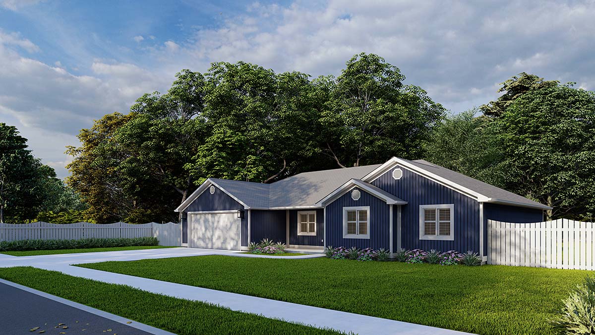 Plan with 1521 Sq. Ft., 3 Bedrooms, 2 Bathrooms, 2 Car Garage Picture 2