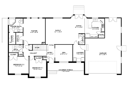 House Plan 50464 with 5 Beds, 4 Baths, 2 Car Garage First Level Plan