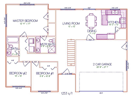 House Plan 50467 with 5 Beds, 3 Baths, 2 Car Garage First Level Plan