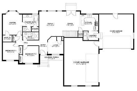 House Plan 50468 with 6 Beds, 3 Baths, 4 Car Garage First Level Plan