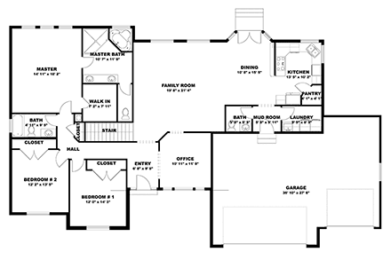 House Plan 50470 with 5 Beds, 4 Baths, 3 Car Garage First Level Plan