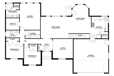 House Plan 50472 with 3 Beds, 2 Baths, 2 Car Garage First Level Plan