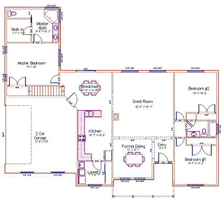 House Plan 50477 with 5 Beds, 3 Baths, 2 Car Garage First Level Plan