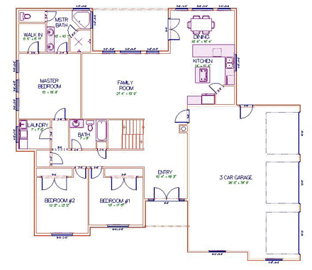 House Plan 50478 with 5 Beds, 3 Baths, 3 Car Garage First Level Plan