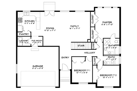 House Plan 50500 with 5 Beds, 3 Baths, 2 Car Garage First Level Plan