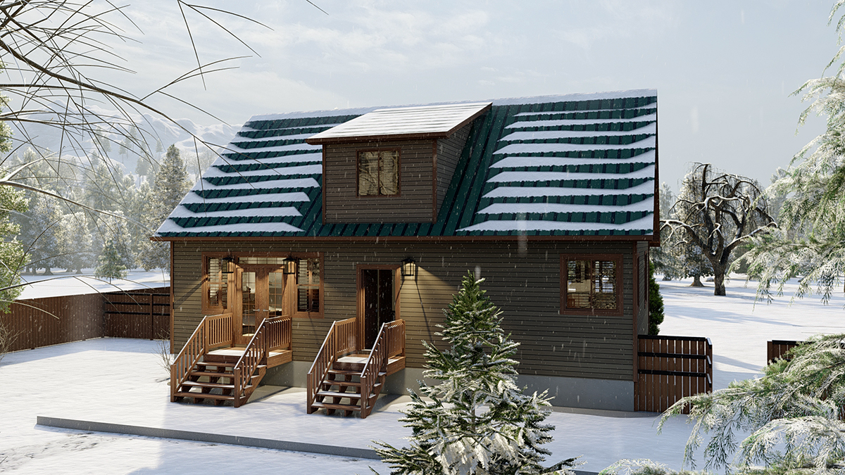 Plan with 2418 Sq. Ft., 5 Bedrooms, 4 Bathrooms Rear Elevation