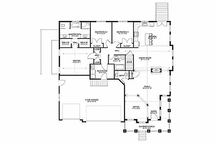 Craftsman House Plan 50526 with 7 Beds, 5 Baths, 3 Car Garage First Level Plan