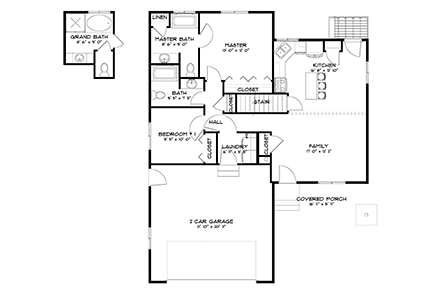 Traditional House Plan 50527 with 4 Beds, 3 Baths, 2 Car Garage First Level Plan