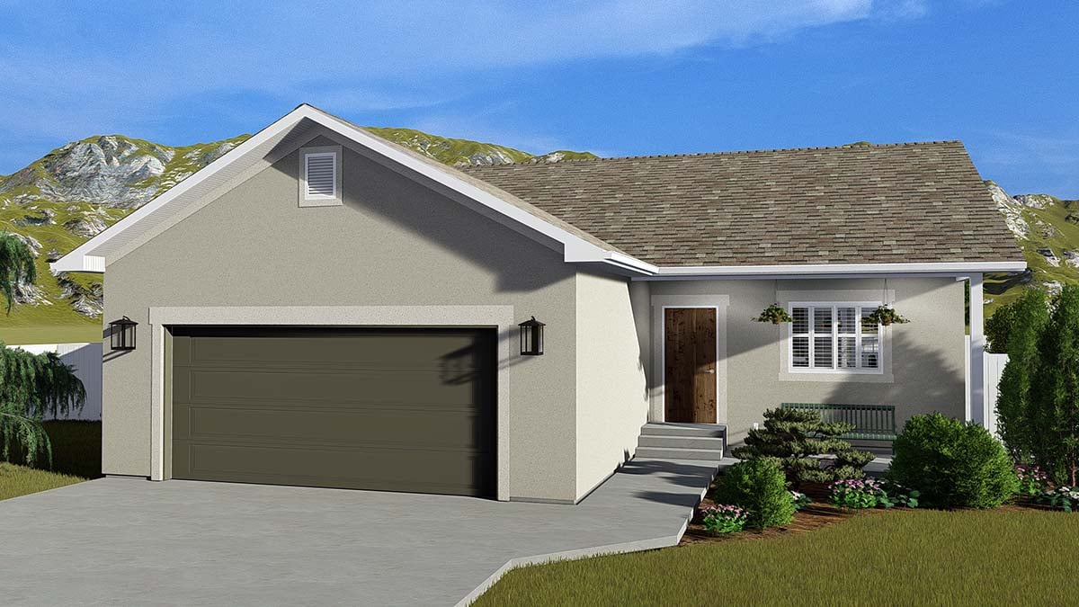 Traditional Plan with 1069 Sq. Ft., 4 Bedrooms, 3 Bathrooms, 2 Car Garage Elevation