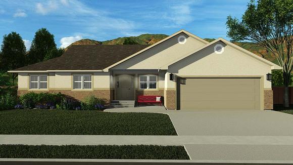 Ranch, Traditional House Plan 50528 with 5 Beds, 4 Baths, 2 Car Garage Elevation