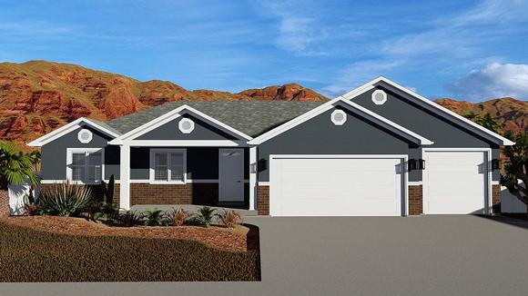 Ranch House Plan 50531 with 6 Beds, 4 Baths, 3 Car Garage Elevation