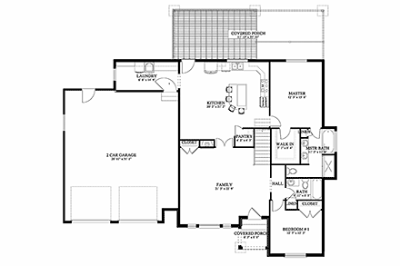 Traditional House Plan 50532 with 4 Beds, 3 Baths, 2 Car Garage First Level Plan