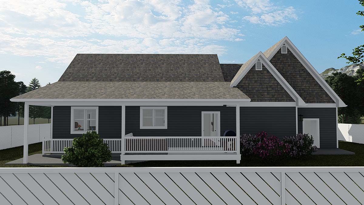 Traditional Plan with 1641 Sq. Ft., 4 Bedrooms, 3 Bathrooms, 2 Car Garage Rear Elevation