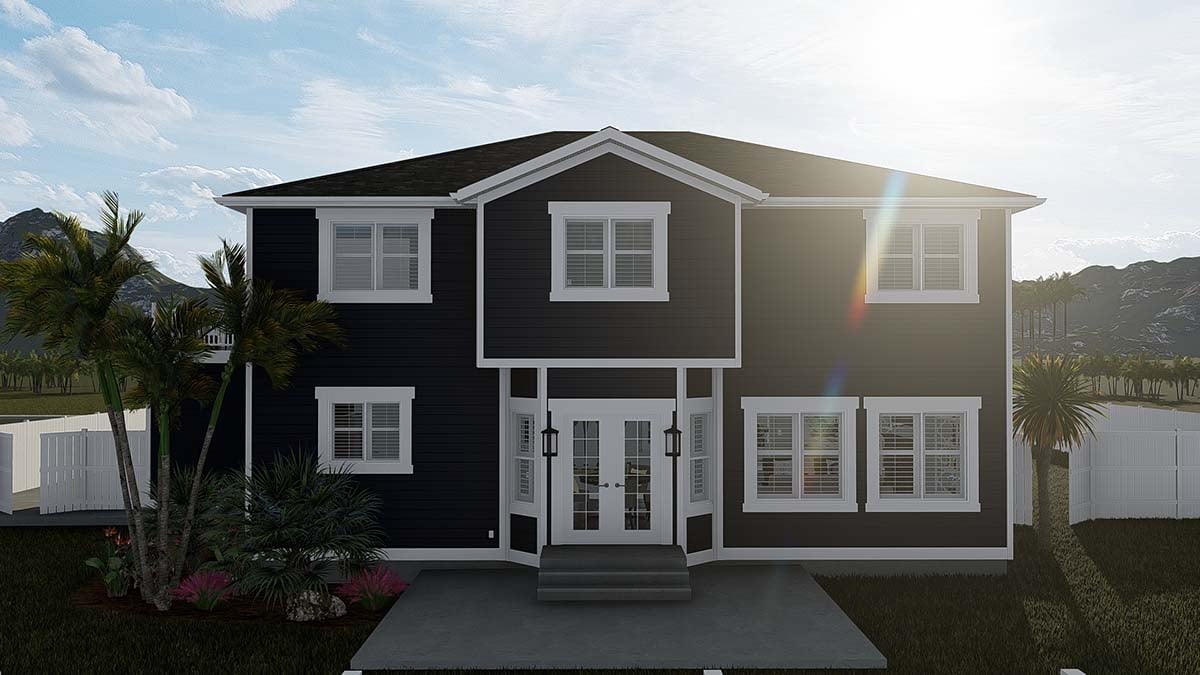 Craftsman, Traditional Plan with 2313 Sq. Ft., 6 Bedrooms, 4 Bathrooms, 3 Car Garage Rear Elevation