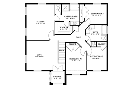 Traditional House Plan 50535 with 4 Beds, 2 Baths, 2 Car Garage Second Level Plan