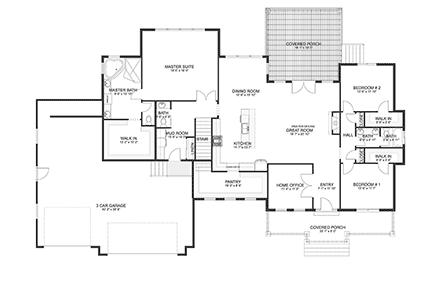Craftsman, Ranch, Traditional House Plan 50536 with 6 Beds, 5 Baths, 3 Car Garage First Level Plan