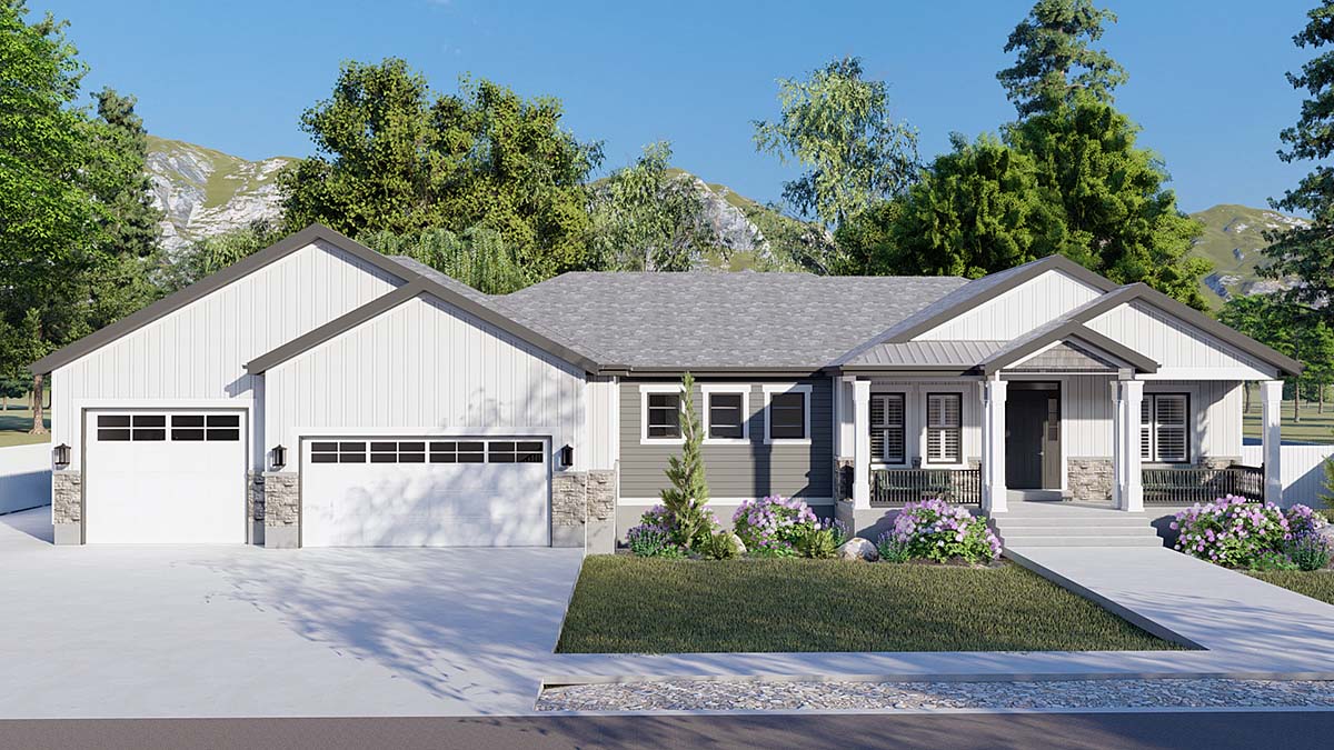 Craftsman, Ranch, Traditional Plan with 5710 Sq. Ft., 6 Bedrooms, 5 Bathrooms, 3 Car Garage Elevation