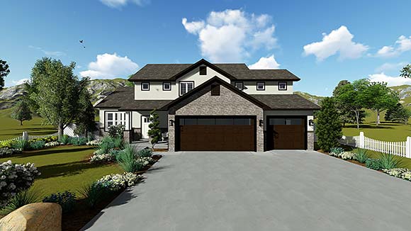 Craftsman, Traditional House Plan 50541 with 5 Beds, 4 Baths, 3 Car Garage Elevation