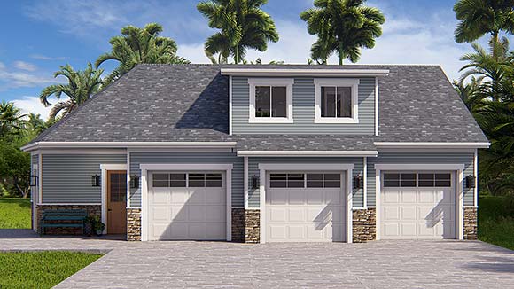 Craftsman, Traditional Garage-Living Plan 50563 with 1 Beds, 1 Baths, 3 Car Garage Elevation