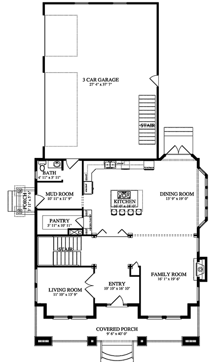 Cottage, Farmhouse, Traditional House Plan 50578 with 6 Beds, 4 Baths, 3 Car Garage First Level Plan