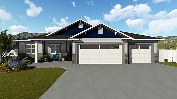 Craftsman, Traditional House Plan 50584 with 5 Beds, 3 Baths, 3 Car Garage Elevation