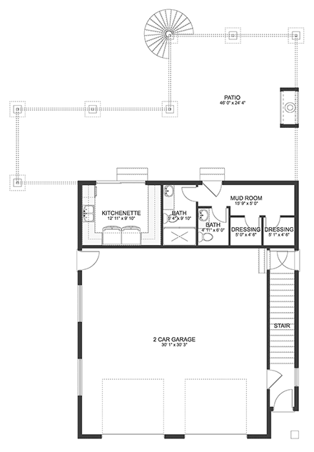 Cottage, Craftsman, Traditional Garage-Living Plan 50585 with 1 Beds, 3 Baths, 2 Car Garage First Level Plan