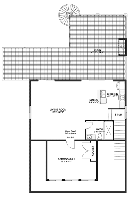 Cottage, Craftsman, Traditional Garage-Living Plan 50585 with 1 Beds, 3 Baths, 2 Car Garage Second Level Plan