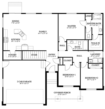 Contemporary, Traditional House Plan 50586 with 5 Beds, 3 Baths, 2 Car Garage First Level Plan