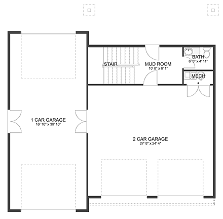 Contemporary, Modern Garage-Living Plan 50588 with 1 Beds, 2 Baths, 3 Car Garage First Level Plan
