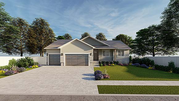 Ranch, Traditional House Plan 50589 with 3 Beds, 2 Baths, 3 Car Garage Elevation