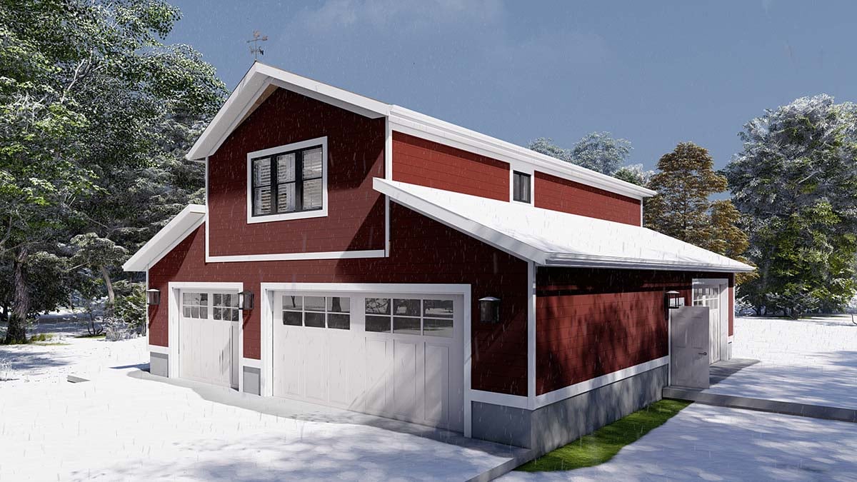 Barndominium, Country, Farmhouse Plan with 880 Sq. Ft., 1 Bedrooms, 2 Bathrooms, 4 Car Garage Picture 2