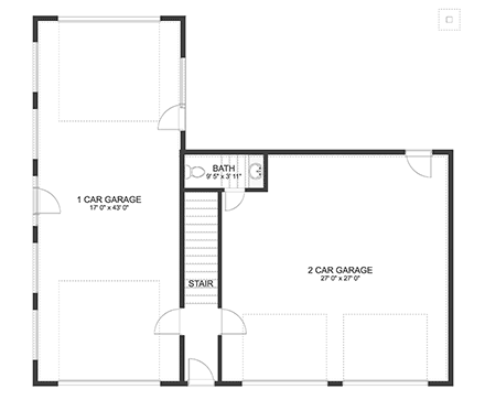 Contemporary, Modern Garage-Living Plan 50593 with 1 Beds, 2 Baths, 3 Car Garage First Level Plan