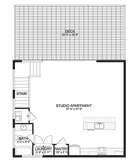 Contemporary, Modern Garage-Living Plan 50593 with 1 Beds, 2 Baths, 3 Car Garage Second Level Plan