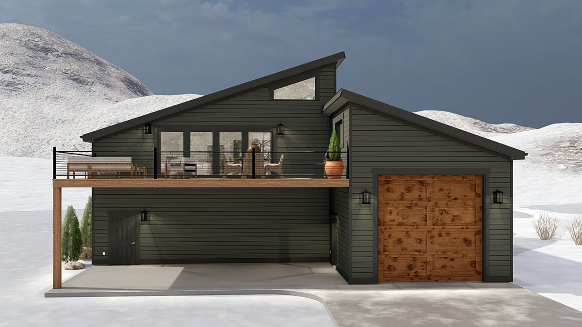 Contemporary, Modern Plan with 909 Sq. Ft., 1 Bedrooms, 2 Bathrooms, 3 Car Garage Rear Elevation
