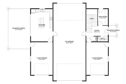 Barndominium, Country, Farmhouse Garage-Living Plan 50596 with 2 Beds, 3 Baths, 2 Car Garage First Level Plan