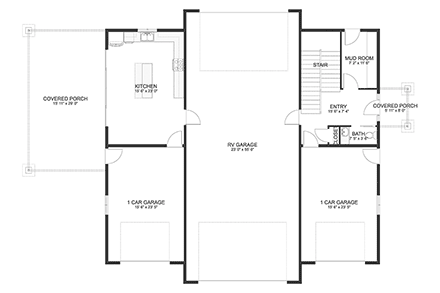 Barndominium, Country, Farmhouse, New American Garage-Living Plan 50596 with 2 Beds, 3 Baths, 2 Car Garage First Level Plan