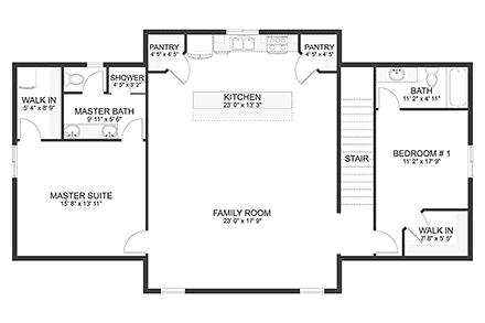 Barndominium, Country, Farmhouse Garage-Living Plan 50596 with 2 Beds, 3 Baths, 2 Car Garage Second Level Plan