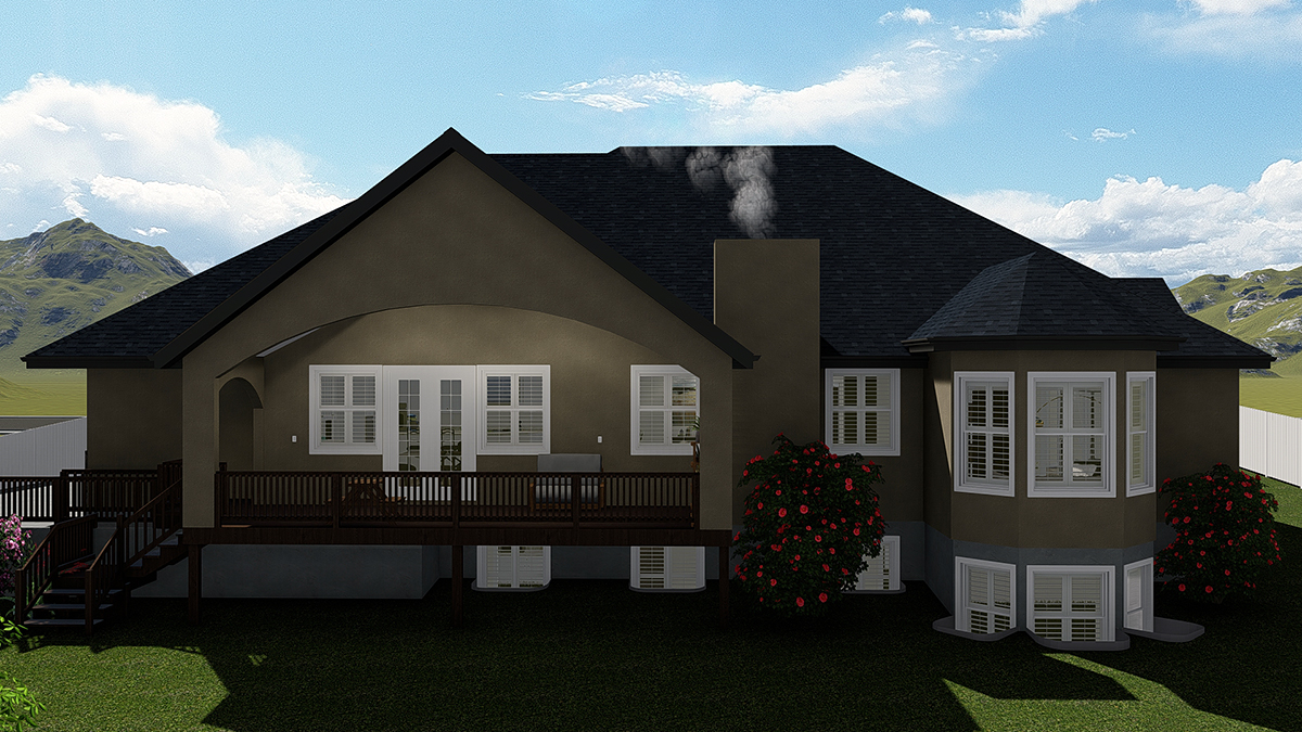 Ranch, Traditional Plan with 2428 Sq. Ft., 4 Bedrooms, 3 Bathrooms, 3 Car Garage Rear Elevation