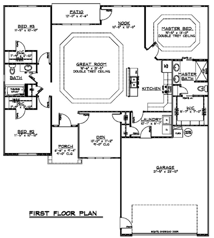 European, Ranch, Traditional House Plan 50602 with 3 Beds, 2 Baths, 2 Car Garage First Level Plan