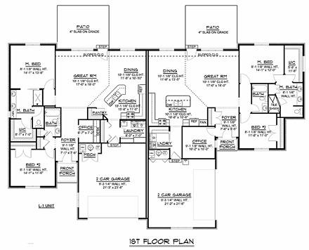 European Multi-Family Plan 50632 with 4 Beds, 4 Baths, 4 Car Garage First Level Plan